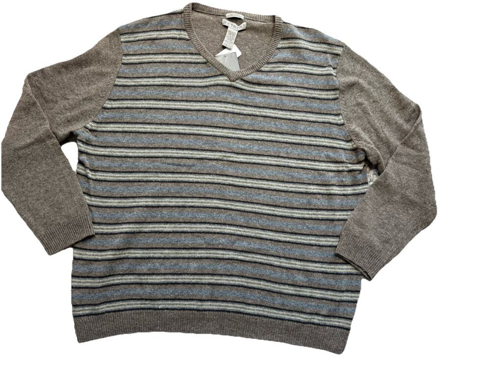 New NWT VTG 90s Y2K Sweater Men’s XXL Striped Beige lambswool Grandpa Preppy
